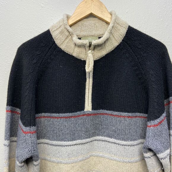 The Territory Ahead Men's XL Wool Blend Black Cream Striped 1/4 Zip Knit Sweater - Picture 3 of 6